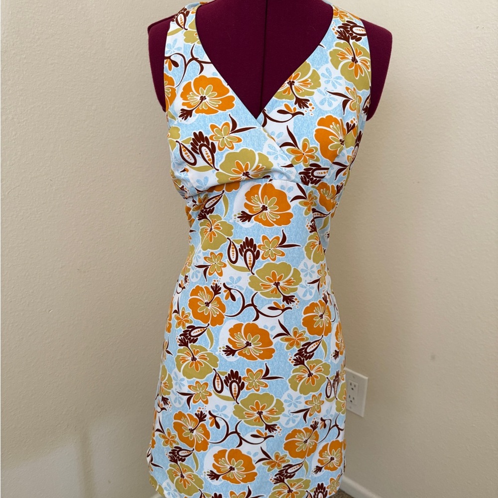 Light Blue with floral print Sleeveless V-Neck Mini Sundress - Reversible